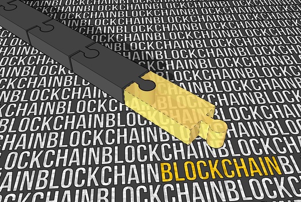 Interlocking blockchain puzzle pieces illustrating a wallet-to-wallet cryptocurrency exchange